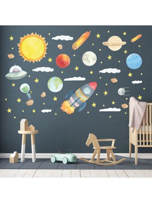 Sticker Ekspres Uzayda Bir Gün Uzay Temalı Çocuk Odası Duvar Sticker Seti