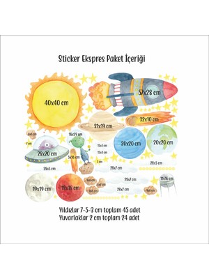 Sticker Ekspres Uzayda Bir Gün Uzay Temalı Çocuk Odası Duvar Sticker Seti