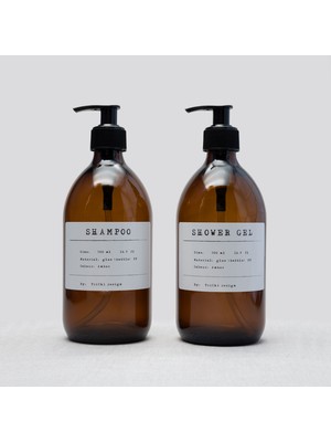Trichi Design 500ML Amber Cam Sıvı Sabunluk Pp Beyaz Etiket Shower Gel, Shampoo ( 2 Adet ) TRCH-539