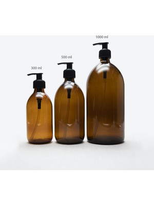 Trichi Design 1000ML Kahverengi Amber Cam Sıvı Sabunluk Pp Beyaz Etiket Hand Soap TRCH-543