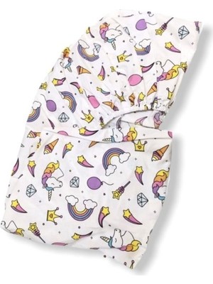 Bebek Özel  Pamuklu Bebek ve Çocuk Lastikli Çarşaf Beyaz Unicorn 70x170 cm