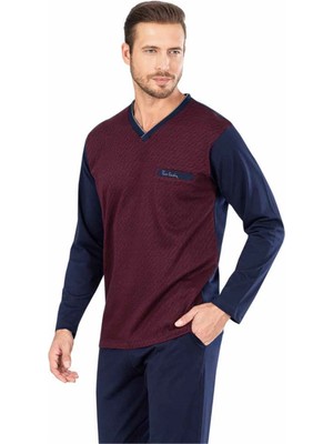 Pierre Cardin  5474 Uzun Kollu Jakarlı Erkek Pijama Takımı-Bordo