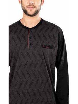 Pierre Cardin  5471 Uzun Kollu Jakarlı Erkek Pijama Takımı-Siyah