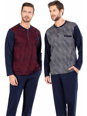 Pierre Cardin  5473 Uzun Kollu Jakarlı Erkek Pijama Takımı-Lacivert