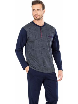 Pierre Cardin  5470 Uzun Kollu Jakarlı Erkek Pijama Takımı-Lacivert