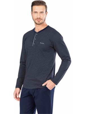 Pierre Cardin  5656 Uzun Kollu Pamuklu Erkek Pijama Takımı-Lacivert