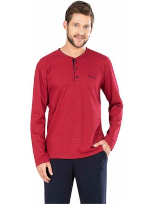 Pierre Cardin  5656 Uzun Kollu Pamuklu Erkek Pijama Takımı-Bordo