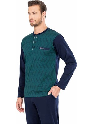Pierre Cardin  5471 Uzun Kollu Jakarlı Erkek Pijama Takımı-Yeşil