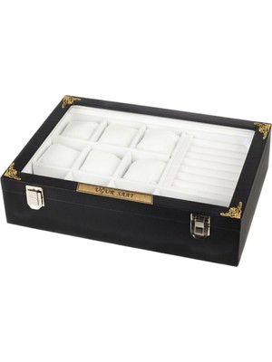 İmpala Saat Yüzük Kol Düğmesi ve Gözlük Isime Özel Tasarım Ahşap Üzeri Deri Kaplama Çok Amaçlı Takı Kutusu