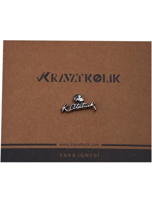 Kravatkolik Gümüş Renk Atatürk Imza Yaka Iğnesi