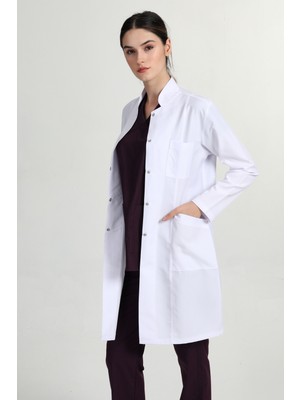 Başak Önlük Kadın Uzun Hakim Yaka Doktor Hemşire Öğretmen Önlüğü Beyaz