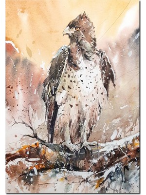 Cakatablo Ahşap Tablo Karlı Dalda Sert Bakışlı Şahin
