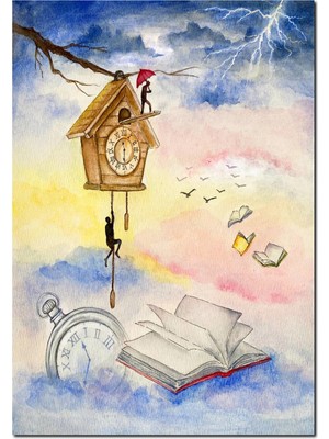 Cakatablo Ahşap Tablo Zamanın Sınırında Kitap ve Saatler