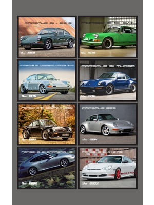 Quppa Porsche Özel Seri Poster Kolaj Seti | Kaplamalı Yırtılmaz Duvar |kalın Kuşe Kağıt | 32 Adet 10X14CM