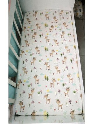 Bebek Özel %100 Pamuklu Bebek ve Çocuk Lastikli Çarşaf Karaca Desen 90 x 190 cm