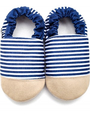 First Step Pamuk Astarlı Kaydırmaz Taban Patik-Lacivert ÇİZGİLİ-F-838