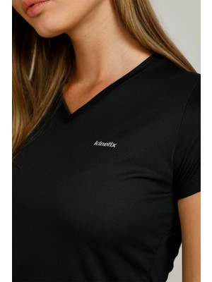 Kinetix SN228 Basic Pes V Neck T- Siyah Kadın Kısa Kol T-Shirt