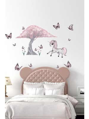 BK Decor Sevimli Unicorn, Ağaç ve Kelebekler Çocuk Odası Duvar Sticker