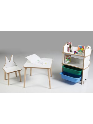 Asrimo Çocuk Aktivite Masa Sandalye Kitaplık Seti