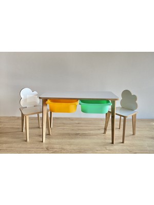 Asrimo Yaz Sil Yüzeyli Çocuk Aktivite Masa Sandalye Takımı - Çift Hazneli Bulut Sandalye