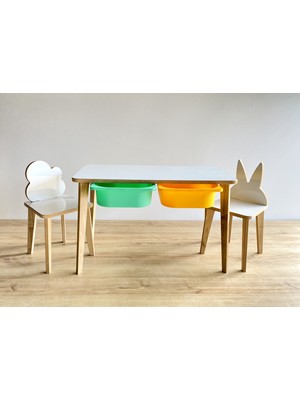 Asrimo Yaz Sil Yüzeyli Çocuk Aktivite Masa Sandalye Takımı - Çift Hazneli Tavşan Bulut Sandalye