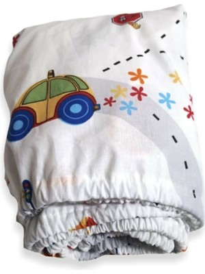 Bebek Özel %100 Pamuklu Bebek ve Çocuk Lastikli Çarşaf Trafik Arabalı 90X190