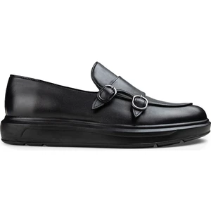 Hakiki Deri Siyah Çift Tokalı Erkek Loafer