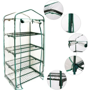 - Bahçe Balkon Serası Şeffaf Portatif Metal Raf 4 Katlı Yeşil