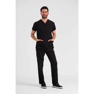 Erkek Siyah Renk Likralı Esnek Kumaş Üniforma Takımı Hemşire Forması Hastane Forması Scrubs Hastane Forması