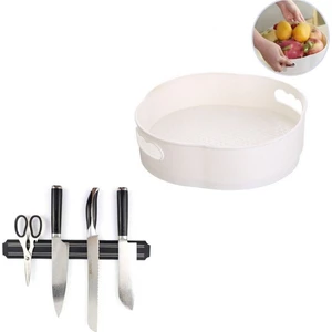 360 Derece Dönebilen Mekanizmalı Yuvarlak Tepsi Formlu Organizer + Manyetik Bıçak Askısı 33 cm