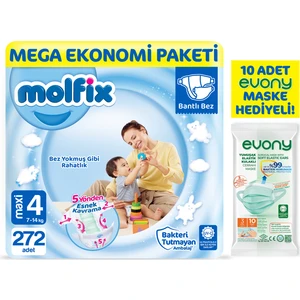 Bebek Bezi 4 Beden Maxi Mega Ekonomi Paketi 272 Adet + Evony Maske 10'lu Hediyeli