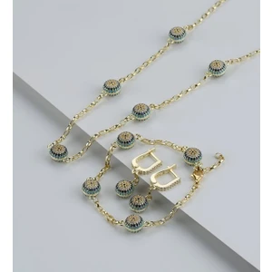 925 Ayar Gümüş Göz Nazarlı Takı Seti ( Kolye-Bileklik-Küpe )