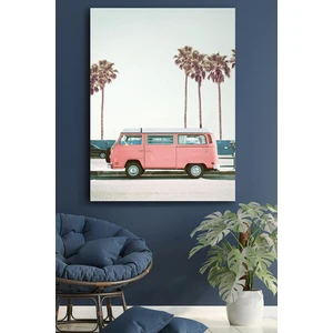 Blok Design Kanvas Tablo Resim Pembe Karavan Sahil Dekoratif Duvar Tablosu
