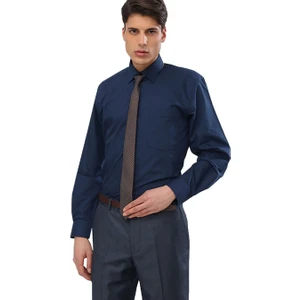 Erkek Lacivert Klasik Kesim Uzun Kol Tek Cepli Gömlek