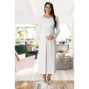 Mecit Pijama Mecit 5415 Ekru Hamile Lohusa Gecelik
