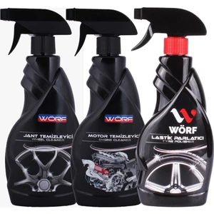 Wörf 3'lü Oto Bakım & Temizlik Seti ( Jant Temizleyici & Motor Temizleyici & Lastik Parlatıcı)