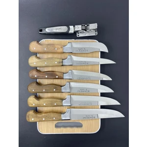 Bileme Et Kesim Tahtalı 6'lı Mutfak Bıçak Set Dövme Çelik