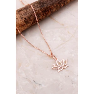 Sümer Telkari Lotus Çiçeği Rose Gümüş  Kolye