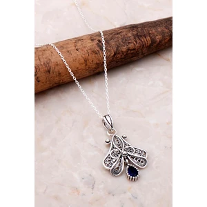 Sümer Telkari Telkari İşlemeli Elişi Gümüş Safir  Kolye