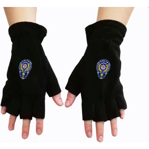 Asker Vadisi Eldiven Polar Kesik Parmaklı Siyah Renk Polis Armalı