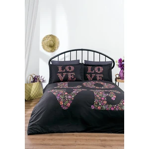 Love Bouquet Siyah Çift Kişilik Nevresim Takımı