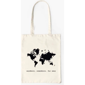 Çınar Bez Çanta Anywhere Somewhere Far Away Baskılı Bej Ham Bez 35x40 cm