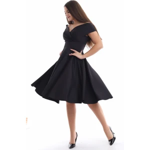 Siyah Kayık Yaka Elbise F107