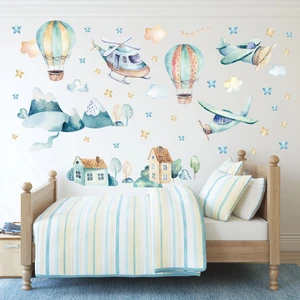 Sticker Ekspres Benim Dünyam Uçak Helikopter Balon Çocuk Odası Duvar Sticker Seti