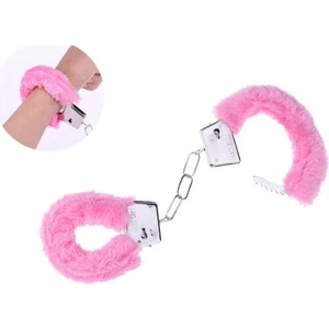 Parti Aksesuar Pembe Renk Peluş Tüylü Anahtarlı Metal Kelepçe