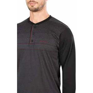Pierre Cardin  5472 Uzun Kollu Jakarlı Erkek Pijama Takımı-Siyah