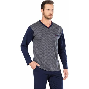 Pierre Cardin  5474 Uzun Kollu Jakarlı Erkek Pijama Takımı-Lacivert