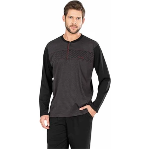 Pierre Cardin  5468 Uzun Kollu Jakarlı Erkek Pijama Takımı-Siyah