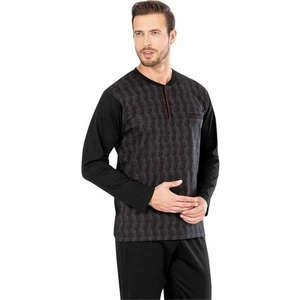 Pierre Cardin  5465 Uzun Kollu Jakarlı Erkek Pijama Takımı-Siyah