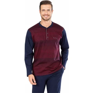 Pierre Cardin  5464 Uzun Kollu Jakarlı Erkek Pijama Takımı-Bordo